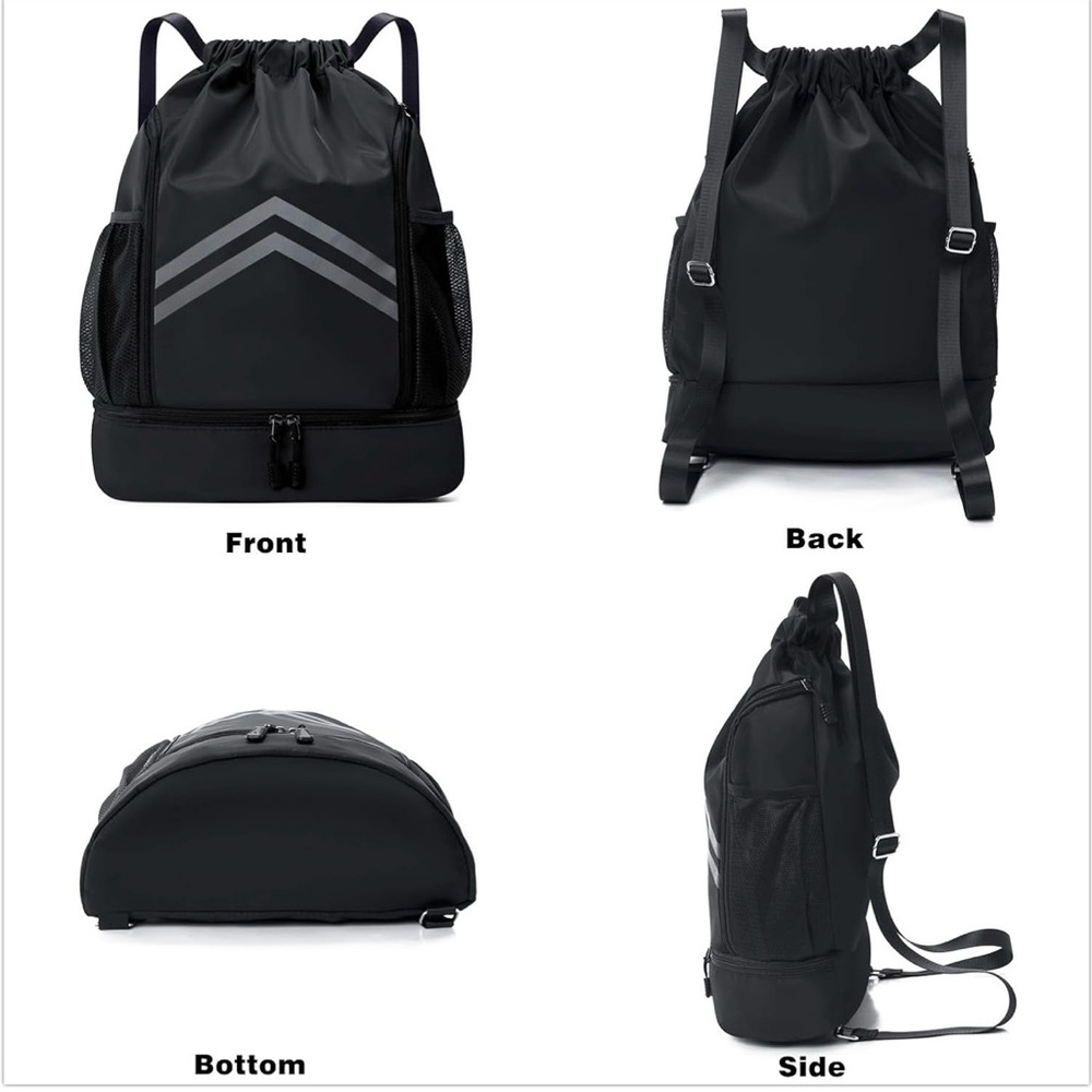 Black and Gray Drawstring Backpack - Picture 5 of 6